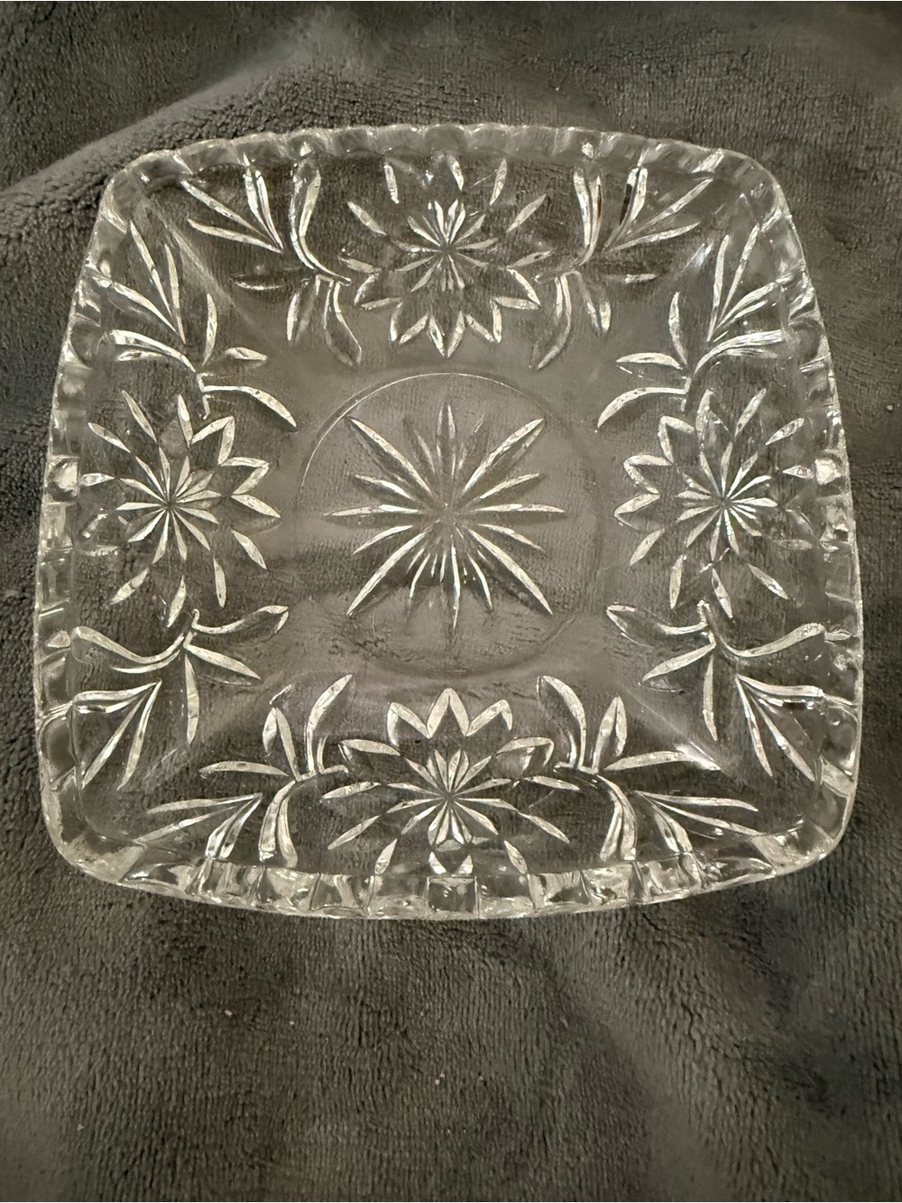Vintage Cut Glass Decorative Square jewelry/candy dish